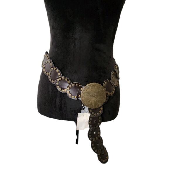 Nwt Vtg Y2K Charlotte Russe Brown Concho Leather Disk Belt Western Size M/L main image 6